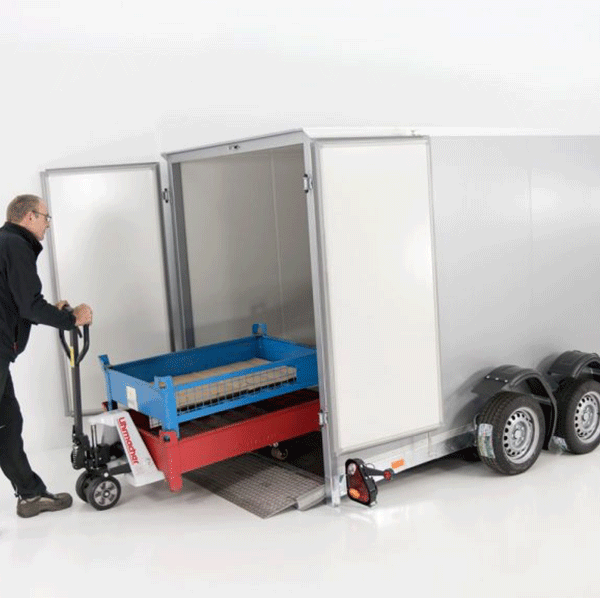 Remorque abaissable Vezeko 157x344cm hauteur:190cm 2,7t|argent